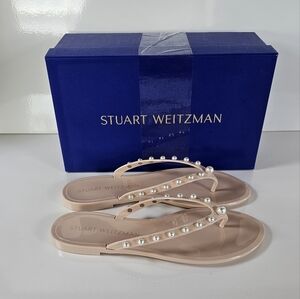 Stuart Weitzman Blush Pearl Embellished Jelly Flip Flop Sandals